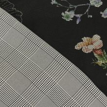 Rekbare polyester dubbelzijdig zwart met bloemen geruit - prince de galles